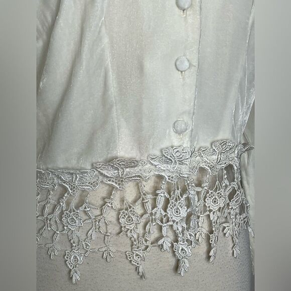 Vintage Ivory Velvet Lace Trimmed Crop Top S - Picture 4 of 5